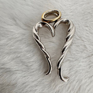 Sterling Silver Angel Wings Halo Heart Slide Pendant Alwand Vahan Stamped 925